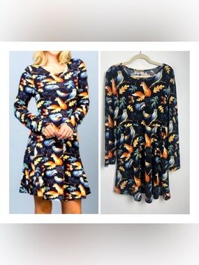 LA Soul Size XL Woodland Animals Long Sleeve Cotton Blend Fit & Flare Dress